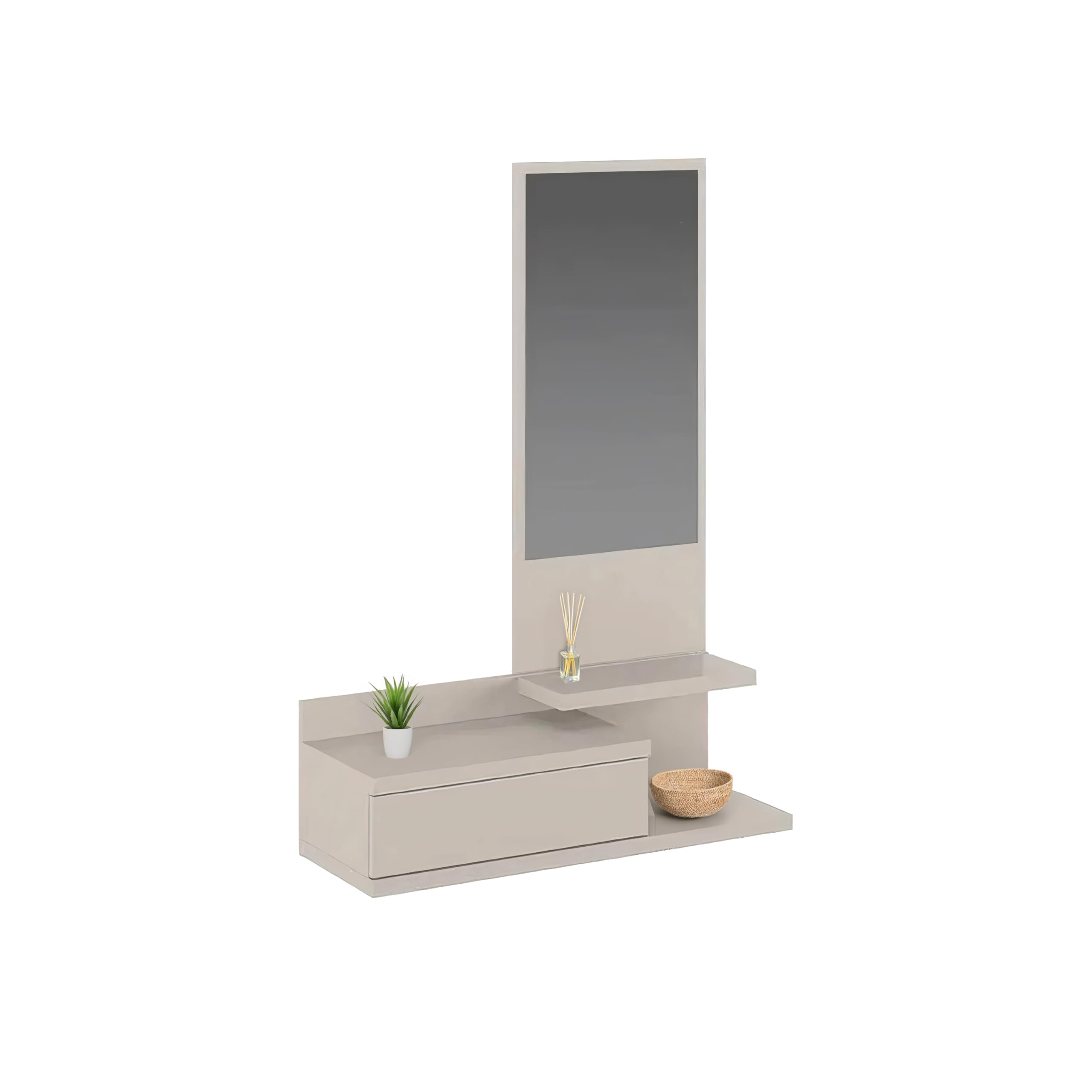 duehome | Recibidor con Cajon y Espejo, Mueble de Entrada, Modelo Fiord, Acabado en Blanco Roto, Medidas: 81 cm (Ancho) x 116 cm (Alto) x 27,4 cm (Fondo)