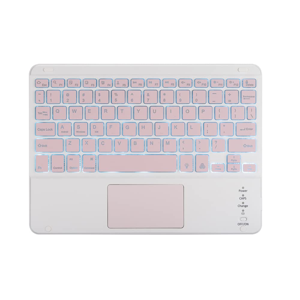 Étui avec clavier Touchpad pour iPad 9e / 8e / 7e génération (2021/2020/2019) 10,2 pouces, 7 couleurs mignonnes clavier rétroéclairé avec coque intelligente fine, porte-crayon intégré, rose