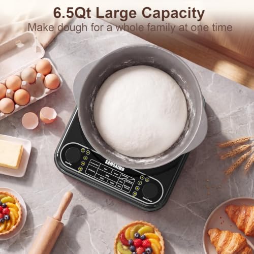 Image of Electric Dough Mixer with Ferment Function, 6.5QT Stand Dough Maker, Dough Kneading Machine with 304 Stainless Steel Bowl, Removable Lid & Knob Control, Ideal for Pizza, Pasta, Bread - Onyx Black