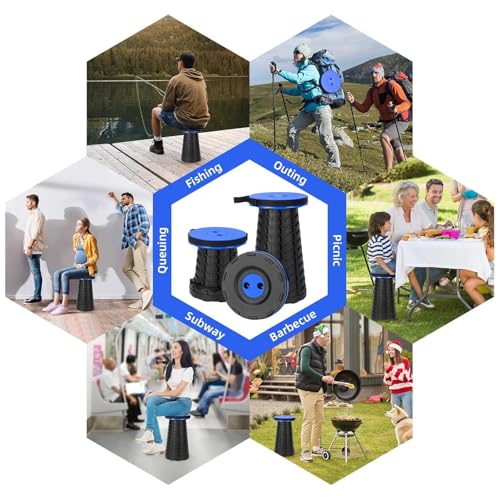Image of Heavy Duty Collapsible Stool 800 lbs Capacity, Lightweight Portable Folding Stool for Camping, Travel, Camping Fishing Hiking Picnic Garden and Other Outdoor Events (Pcs-1). (Black)