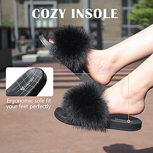 Women's Furry Slides Faux Fur Slides Fuzzy Slippers Fluffy Sandals Outdoor Indoor3