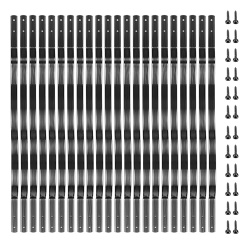 Paquete de 25 balaustres de aluminio para cubierta, barandilla plana recta ranurada para porche, balaustres de aluminio para escaleras, cubierta y barandilla de escaleras, color negro mate