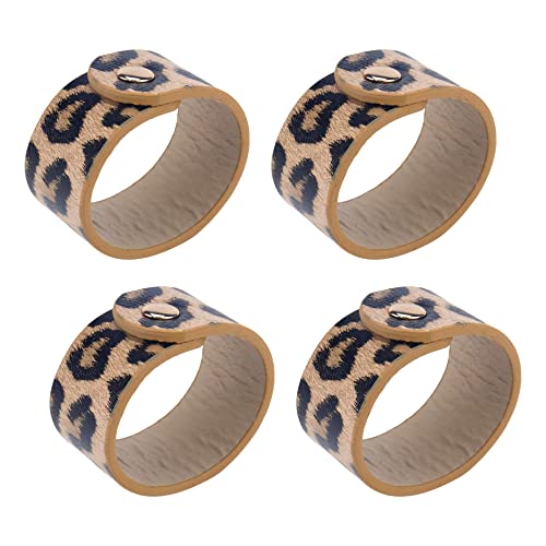 Tighall 4Pcs Pu Leather Napkin Rings With Button Rustic Handmade Napkin Ring Holders For Farmhouse Table Decor Wedding Dinner Party Receptions Banquet (Leopard Print) #TOP19
