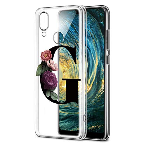 Yoedge Cover Huawei P20 Lite Trasparente Case 5.84 Pollice, Custodia Protettiva in Silicone Paraurti in TPU Morbido Assorbimento degli Urti Ultra Sottile Bumper Case con Disegni 26 Lettere, G