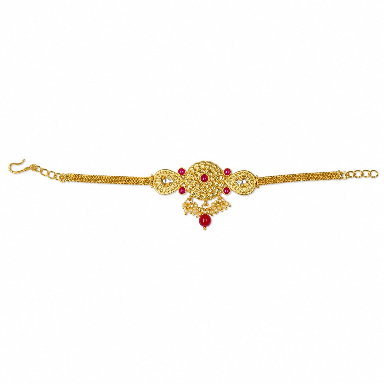 Jewellery Latest maharani style golden Finishing Shimmering pink Stone Stud / Flower Design with pearl Beads/ Adjustable / Armlet / Kada Bracelet / Upper Arm Cuff / Bajuband / Bridal / Festival Jewellery For Women & Girls.-image-46
