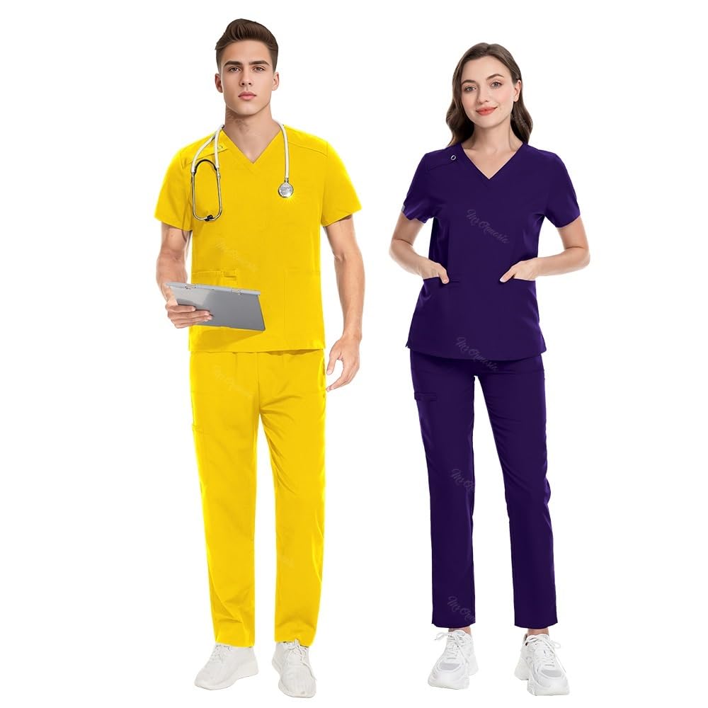Uniformes médicos Uniforme de Belleza Multicolor Ropa de Trabajo Veterinaria Conjunto Exfoliante de clínica de Farmacia Unisex Grueso para Uso Hospitalario(42020-Cream,S)