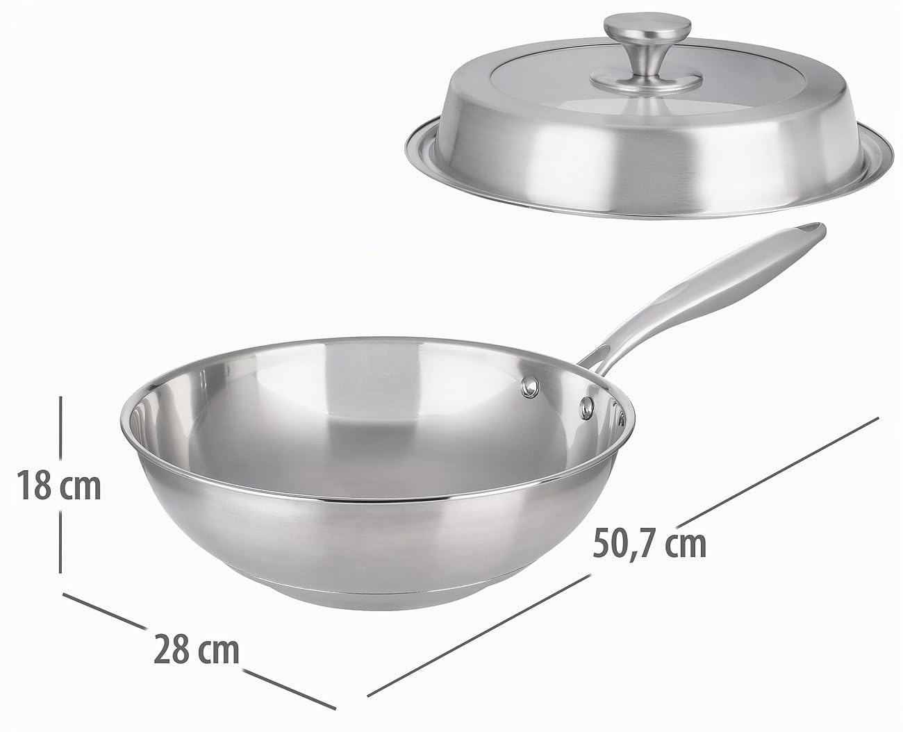Rosenstein & Söhne Wok: Edelstahl-Wokpfanne, unbeschichtet, für alle Herdarten, Ø 28 cm (Edelstahlpfanne, Pfannen für Elektroherd, Gaskocher)