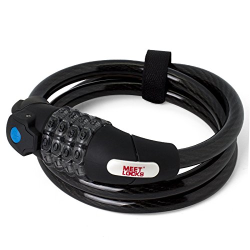 Meetlocks reajustable combinación de bloqueo de cable en espiral con luz LED, Dia.12x1200mm