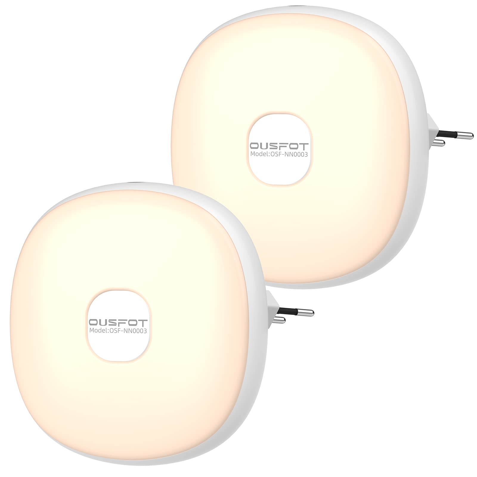 OUSFOT Lampka nocna z czujnikiem zmierzchu, ładowana, lampka nocna dla dzieci, 2 sztuki, energooszczędna, 2500-3500 K, ciepła żółta, lampka nocna do pokoju dziecięcego, na klatkę schodową, do kuchni,