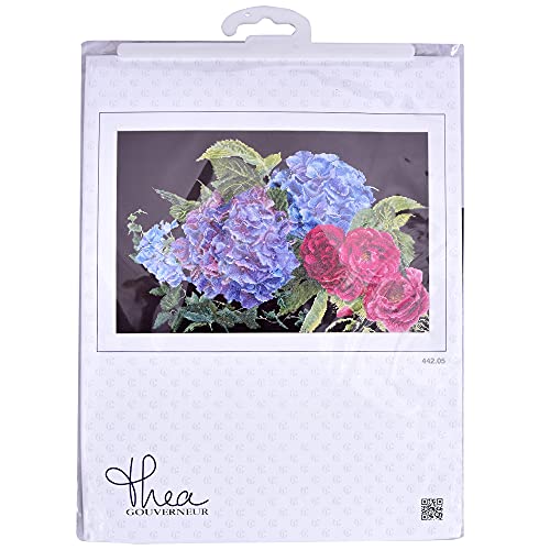 Image of Thea Gouverneur - Counted Cross Stitch Kit - Hydrangea & Rose - Aida Black - 18 Count - Embroidery Kit for Adults - DMC Embroidery Threads and Other Cross Stitch Supplies Included - 442.05