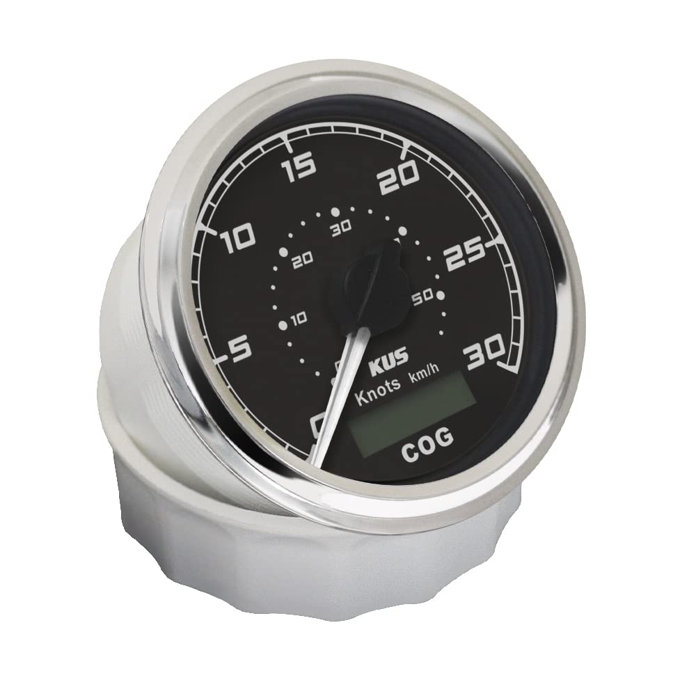 KUS GPS Contachilometri contachilometri calibro 30 nodi per barche 85mm 12V/24V (nero)