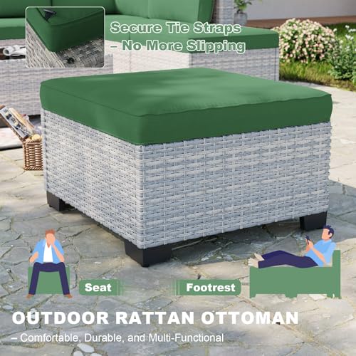 Image of 5-Piece Small Patio Furniture Set, Outdoor Swivel Rocking Chairs Set with Ottomans, Patio Bistro Set for Balcony, Deck, Porch, Dark Green