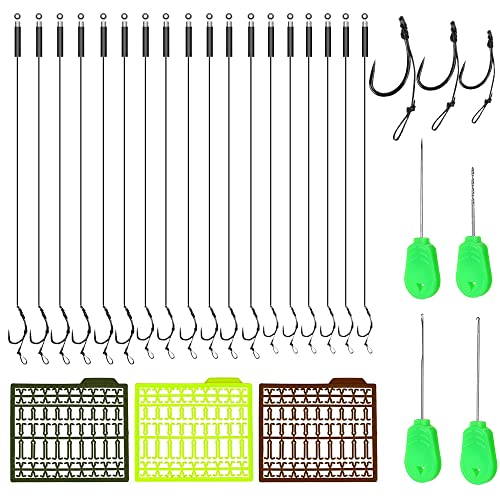 QINERSAW 18 pz Ami da Pesca con Lenza alla Carpa 19 * 10mm/ 16 * 7mm/ 14 * 7mm Ganci in Acciaio al Carbonio Senza Ardiglione Adatto per Acqua Dolce e Salata