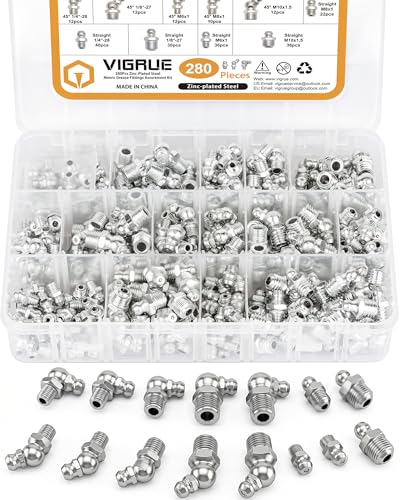 VIGRUE 280PCS Grease Fittings Assortment Kit 1/4-28 1/8-27 M6 M8 M10