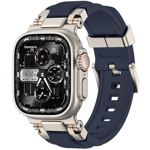 Image of amBand Bands Compatible with Apple Watch Ultra 3 /2 /1 49mm, M1 Sport Series Rugged Durable Strap with Metal Connector to Match Ultra's Titanium Case for iWatch 49 mm Men Titanium /Navy Blue