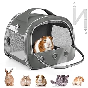 Bissap Guinea Pig Carrier Bag, Portable Small Animal Carrier Pouch for Hamster Chinchilla Rabbit Gerbil Hedgehog Sugar Glider Outgoing Travel Carrying Case – Grey