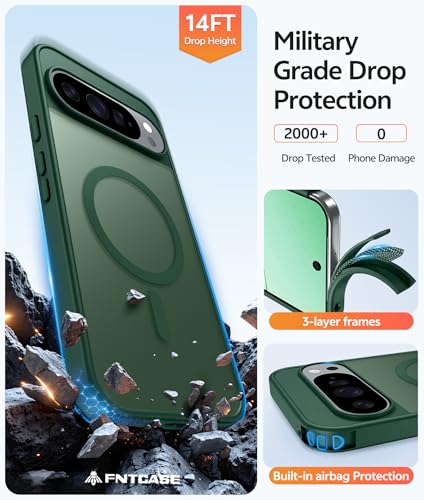 Image of FNTCASE for Google Pixel 10 Pro Case: for Pixel 10 Case [Fit for Magsafe] Translucent Matte Cases with [Screen Protector] Military Grade Shockproof Protective Magnetic Phone Cover (6.3inch - Green)