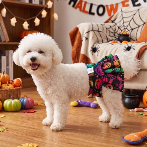 Image of CuteBone Female Dog Diapers Halloween with Skirts 3 Pack Reusable Puppy Dresses Pants for Heat Cycle Period