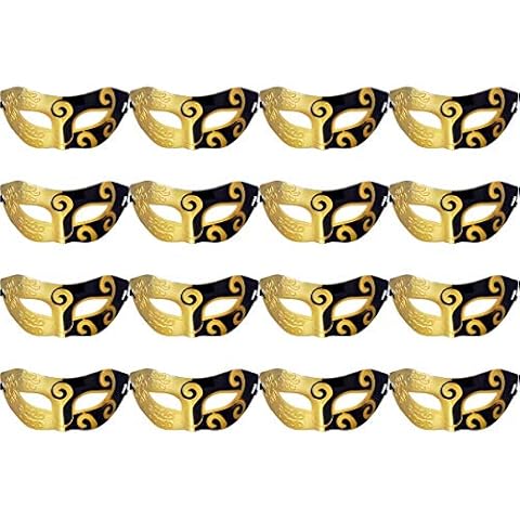 Unisex Retro Masquerade Mask Mardi Gras Costume Party Acccessory Black+Gold (pack of 16) Cover
