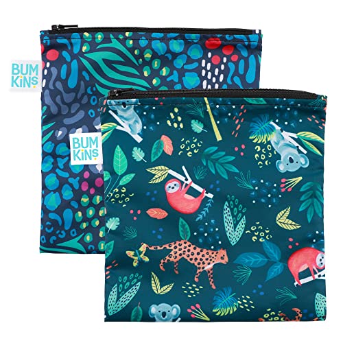 Image of Bumkins Reusable Sandwich and Snack Bags, for Kids Lunch Bags and for Adults, Washable Fabric, Cloth Zip Bag, Dishwasher-Safe, Food-Safe BPA-Free, Fits a Bagel