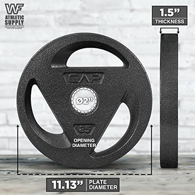 WF Athletic Supply Olympic Grip Plate, 2-inch Diameter Collar Opening for Compatibility on any Olympic Barbell, Available in 2.5, 5, 10, 25 & 45lb