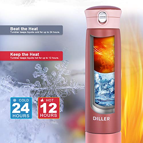 Diller Thermal Water Bottle, Coffee Travel Mug 16 Or 8 Oz Kids Mini Water Bottle Tumbler With Spout Lid, Leak Proof Flask For Kids And Women Keep 12H Piping Hot & 24H Cold (Pink, 8 Oz) #TOP2