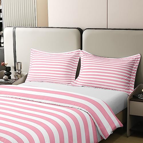 100% Cotton Pink Striped Duvet Cover for Kids Girls Red White Stripe Bedding Set Double Farmhouse Ticsuper King Stripes Women Comforter Cover Decor Horizontal Stripes Geometric Lines Quilt Cover - Image 4