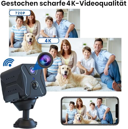 Mini Kamera,4K Kamera überwachung innen,Überwachungskamera innen,Mini Kamera Live Übertragung Handy APP,Lange Standby WiFi Kamera,mit Bewegungsmelder und Nachtsicht für Startseite Büro Sicherheit