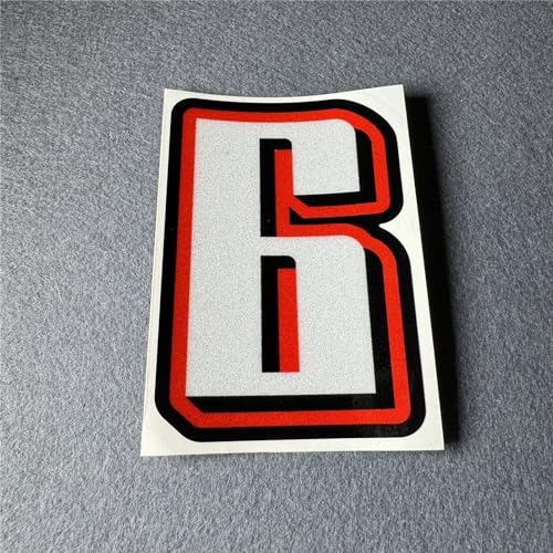 Car Styling Tape Custom Race Number Stickers for Motocross Helmet Motorbike Dirt Bike Auto Plate Racing Decal (Height 50mm, Number 6)