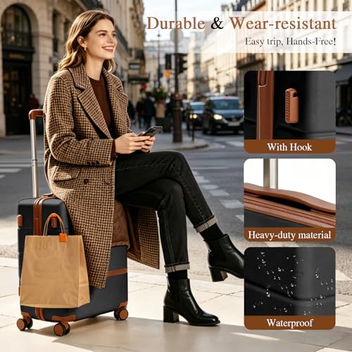 Image of Luggage Sets, 2 Piece Suitcase set with wheels Tsa Lock 20 /24 inchi Hardshell Waterproof Travel Suitcases luggage for Women /Men /Family(Black