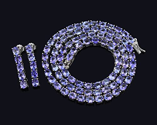 Natural Tanzanite 5X4 MM Oval Cut Gemstone Tennis Necklace 925 Sterling Silver December Birthstone Tanzanite Jewelry Proposal Gift For Girlfriend (NEC-8204)4