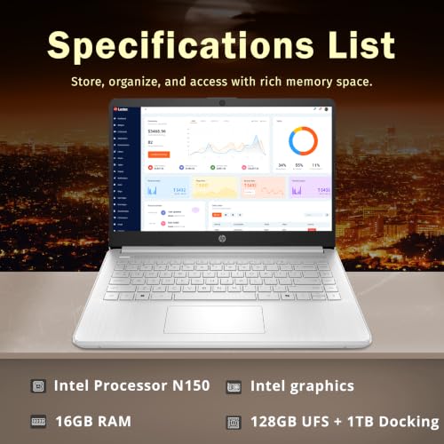 Image of HP Stream 14 inch HD Student & Business Laptop, Intel Processor N150, 16GB RAM, 1.12TB Storage (128GB UFS + 1TB Docking Station), Intel Graphics, 1 Year Office 365, Wi-Fi 6, Win 11, Silver