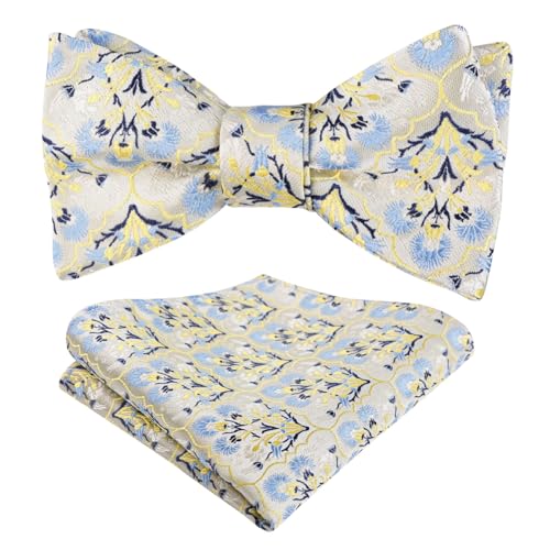 Image of Alizeal Mens 2pcs Floral Pattern Bow Tie Set | Self-tied Pocket Square Colorful Perfect for Weddings Proms Business