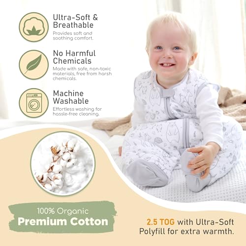Image of Mama Cheetah Toddler Sleep Sack with Feet 2T, 2.5 TOG Organic Cotton Baby Sleeping Bag with Legs, Winter Baby Wearable Blankets for Early Walker M