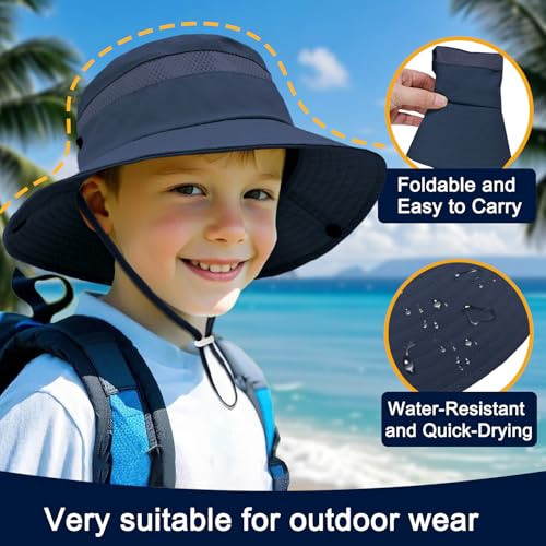 Image of Outdoor Kids Sun Hat for Boys Girls Wide Brim Mesh Bucket Hat UPF 50+ Sun Protection Breathable Summer Fishing Safari Hat