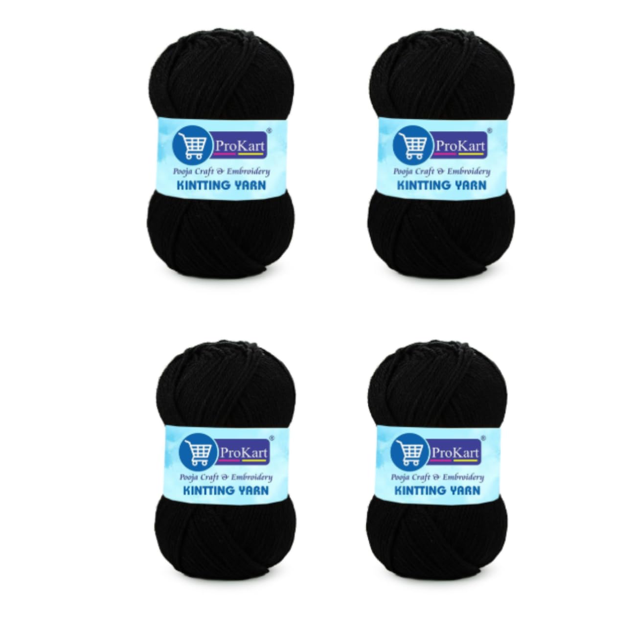 ProKart Premium Woolen 4 ply Hand Knitting Wool Yarn | Fine Weight Knitted and Crocheted Soft Yarn for Sweater, Scarf, Hat, Baby Clothes (1 Ball/100 Gram Each) (Black, 100gms x 4 Pack)