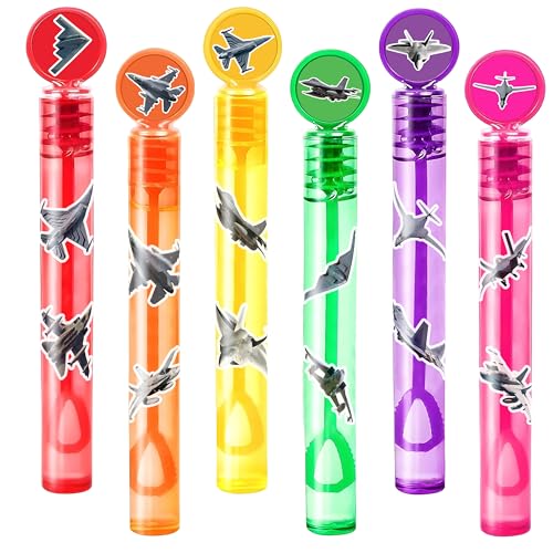 24PCS Jet DIY Bubble Wands with 96PCS Stickers - Party Favor for Goodie Bags, Pinata Stuffers, Mini Bubble Bulk Birthday Supplies, Toys Gifts, Class Prizes for Toddlers, Boys & Girls