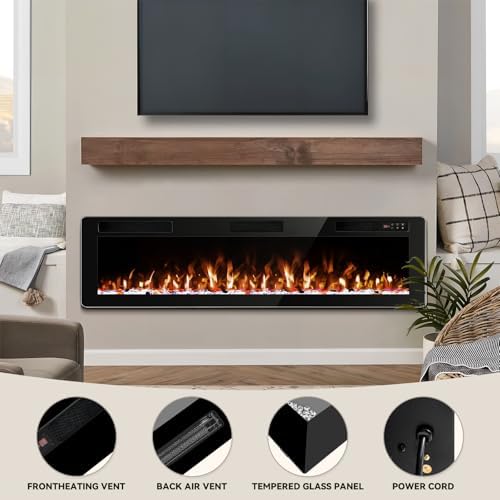 72 Inch Electric Fireplace Inserts Ultra-Thin 750/1500W Linear Electric Fireplace Heater Wall Mounted or Recessed Fireplace Electric with Adjustable Multicolor Flame,Timer - Thumbnail 5