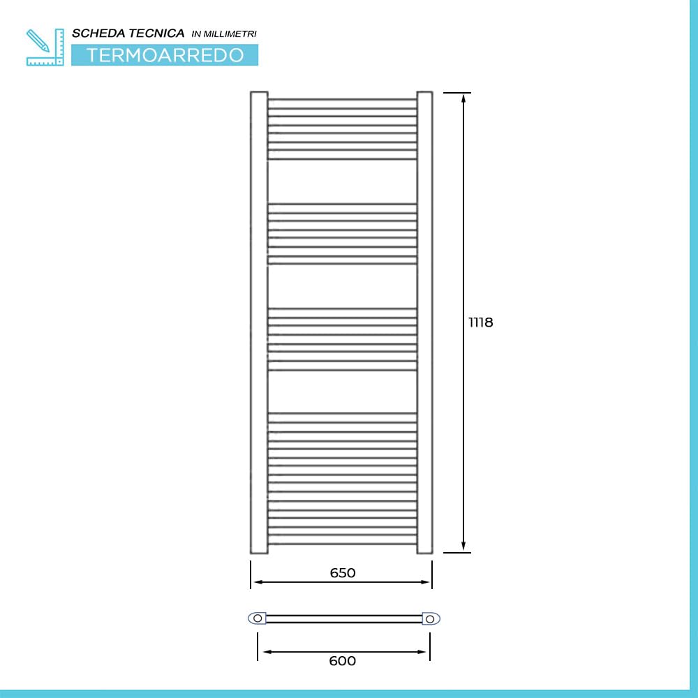 Inbagno Termoarredo Scaldasalviette Verticale in Acciaio Bianco – L 65 X H 118 Cm – Interasse 60 Cm – 20 Tubi – Potenza 734 W