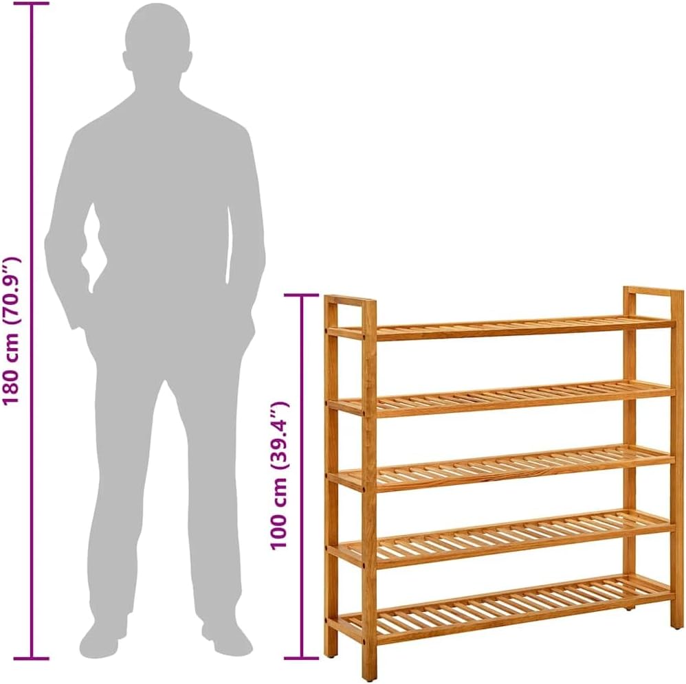 vidaXL Rustic Solid Oak Shoe Rack With 5 Free Standing Shelves | Durable Wood Ample Storage For Footwear Stylish Hallway Organizer Easy Maintenance And Assembly Wooden Natural Stand Shelf Organizer