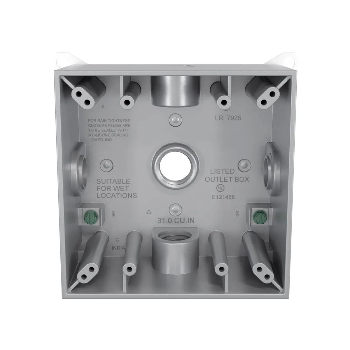 2-Gang Weatherproof Box, Five 1/2 in. Threaded Outlets, Gray — Amazon image 2