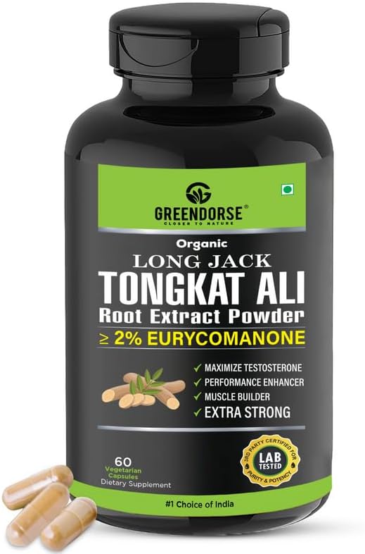Organic Tongkat Ali Extract Capsules | 2% Eurycomanone by HPTLC | Enhanced T level, Stamina and Stress tolerance, Veg Capsules-60