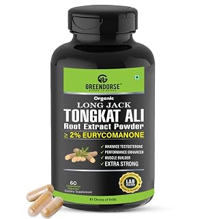 GREENDORSE Organic Tongkat Ali Extract Capsules | 2% Eurycomanone by HPTLC | Enhanced T level, Stamina and Stress tolerance, Veg Capsules-60 - Amazon product rated Grade A