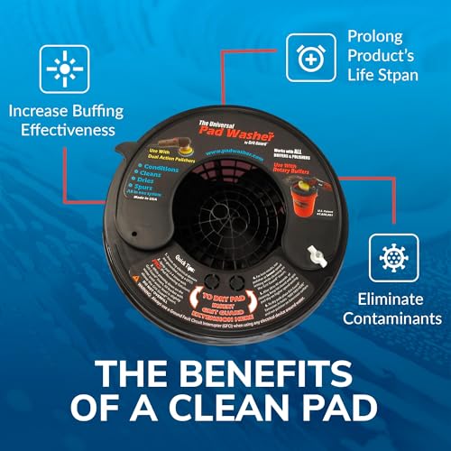 GRIT GUARD Universal Pad Washer Kit - Polishing Pad Cleaner Compatible with Dual Action Rotary and Orbital Polisher Foam, Wool, Microfiber, Felt Disc