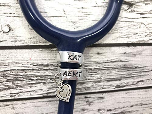 Stethoscope ID Name Tag with Solid Heart Charm, Personalized Stethoscope Name Charm, Wrap Style Stethoscope Charm, Universal Fit Stethoscope ID Tag