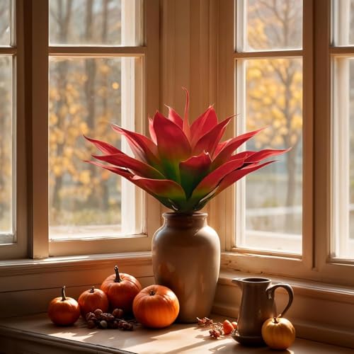 Image of Velener Fall Fake Agave Artificial Plant, Red Fake Succulents Plant for Room Decor, Unpotted Faux Agave Stems Plant for Outdoor /Indoor Decor, 22 inches, Set of 2