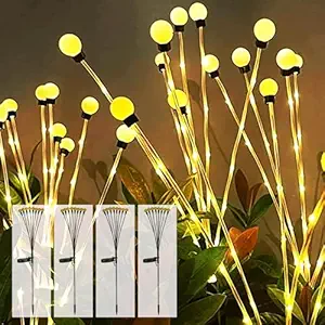 Homehop Solar Lights for Garden Firefly Flame Mashaal 56 led Crystal Ball Wireless lamp for Garden, Pathway Ground Patio, Balcony Decoration,Pack of 4