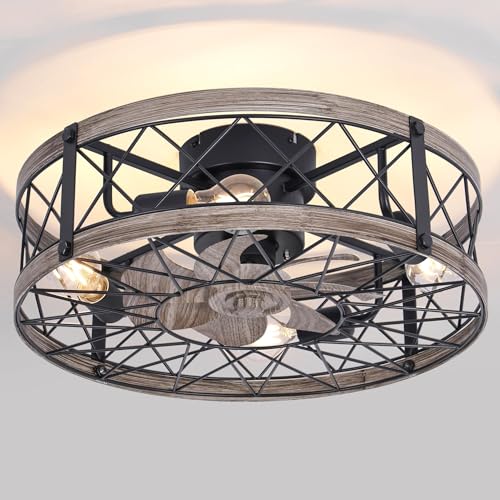 REDSTAR Flush Mount Caged Ceiling Fan with Lights, 20' Small Bladeless Ceiling Fans with Remote,...