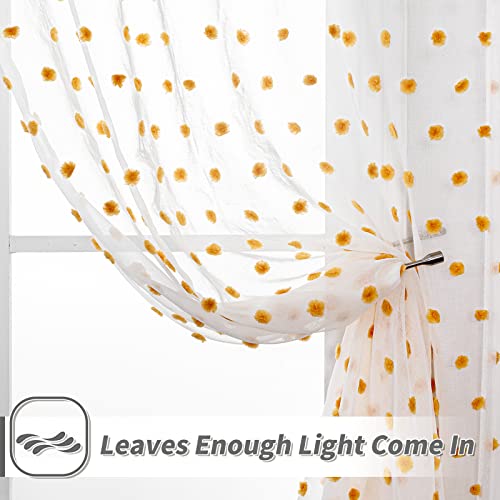 Image of MYSKY HOME Orange Pom Pom Sheer Curtains for Living Room 95 Inches 2 Pieces