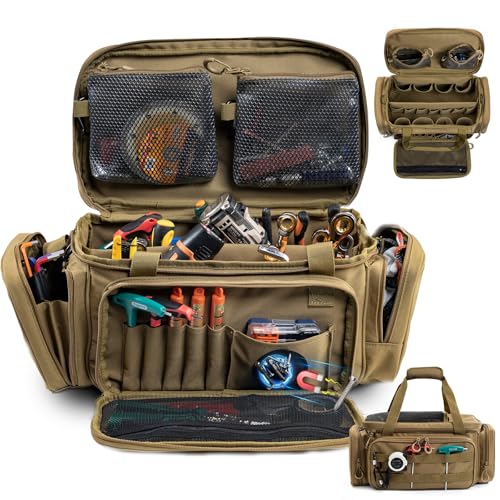 Image of Heavy Duty Tool Bag Organizer with Strong Magnets & Detachable Pouches, Tactical Tool Tote for Men, Multiple Pockets, Anti-Friction Bottom Utility Tool's Bag for Electrician,Mechanic